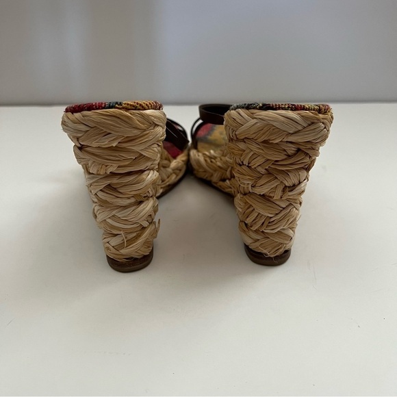 Robert Clergerie Brown Raffia Woven Wedge Heel Sandal - Picture 3 of 6